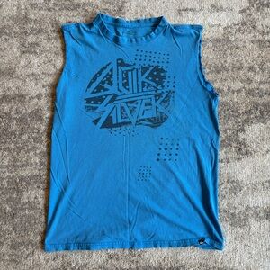 Quiksilver Faded Distressed Blue Graphic Muscle Surf Tee